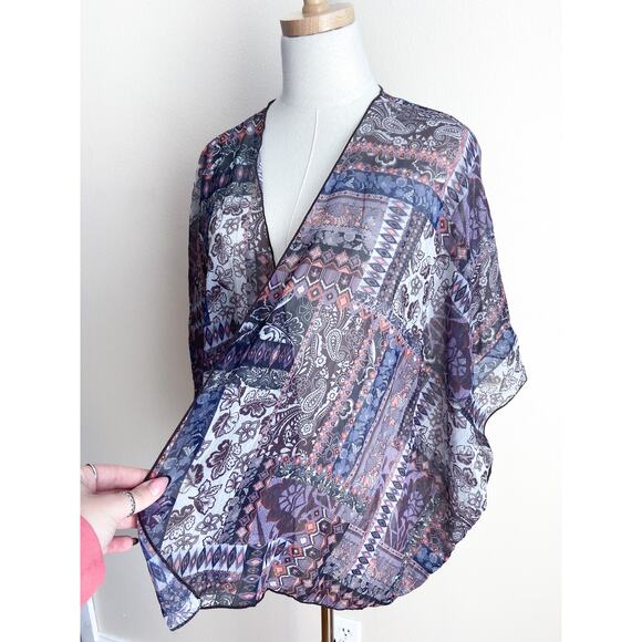 Y2K Wet Seal Purple Lightweight Shawl Wrap OS Paisley Floral - Picture 2 of 5